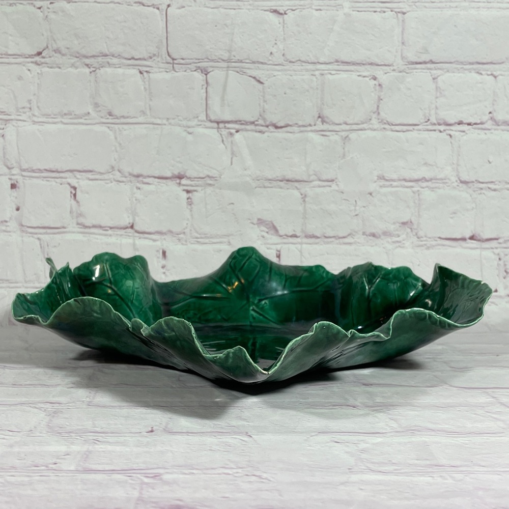 Hand Crafted Green Leaf Decorative Platter - Artist Signed - Picture 8 of 10